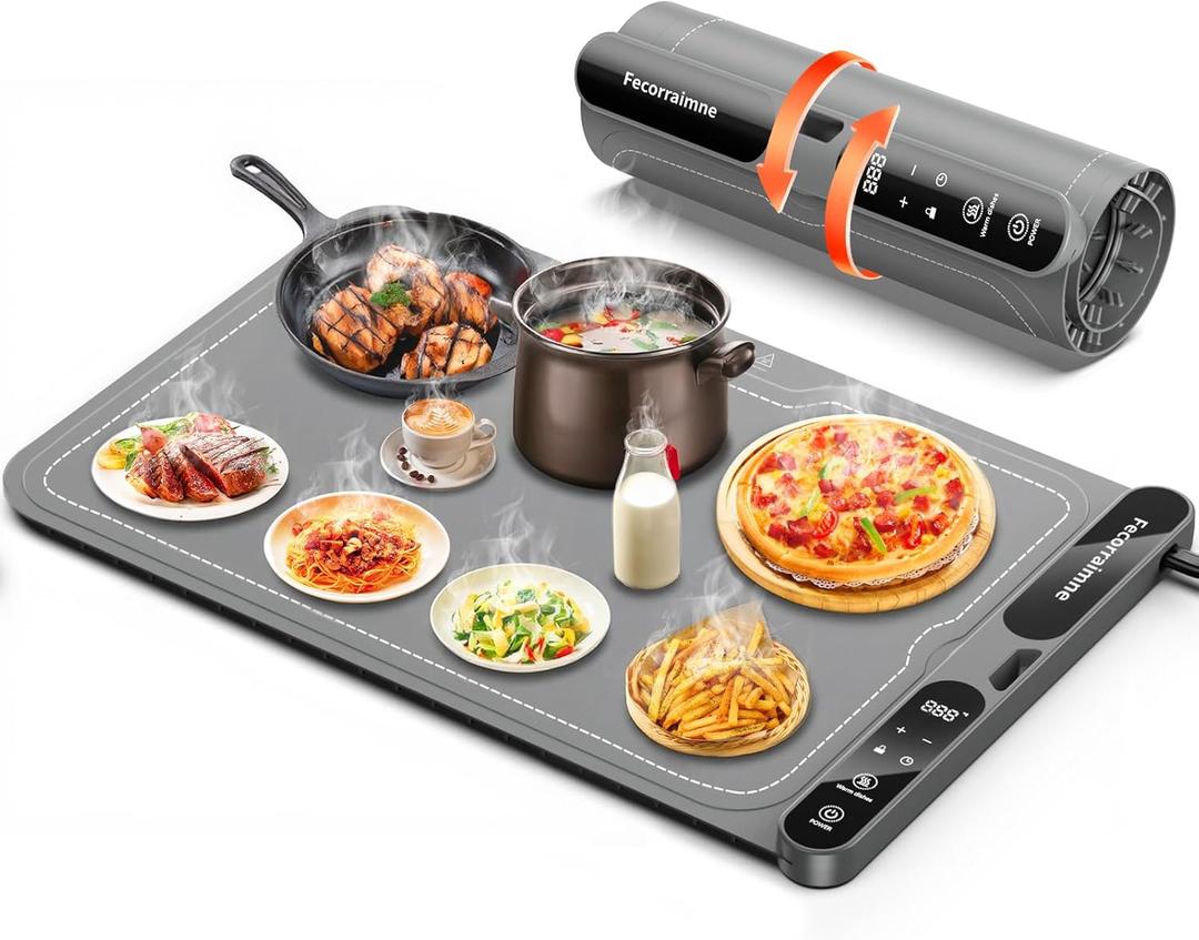 Warming Mat for Food, Fast Full-Surface Heating Food Warming Mat with 7 Temp-Settings & 8H Timer, Child Lock, Heating Mat for Food for Parties,Chafing Dishes, Christmas, 23X15 Inch (Dark Gray)
