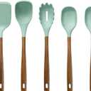 5-Piece Silicone Kitchen Utensil Set with Acacia Wood Handles, Green