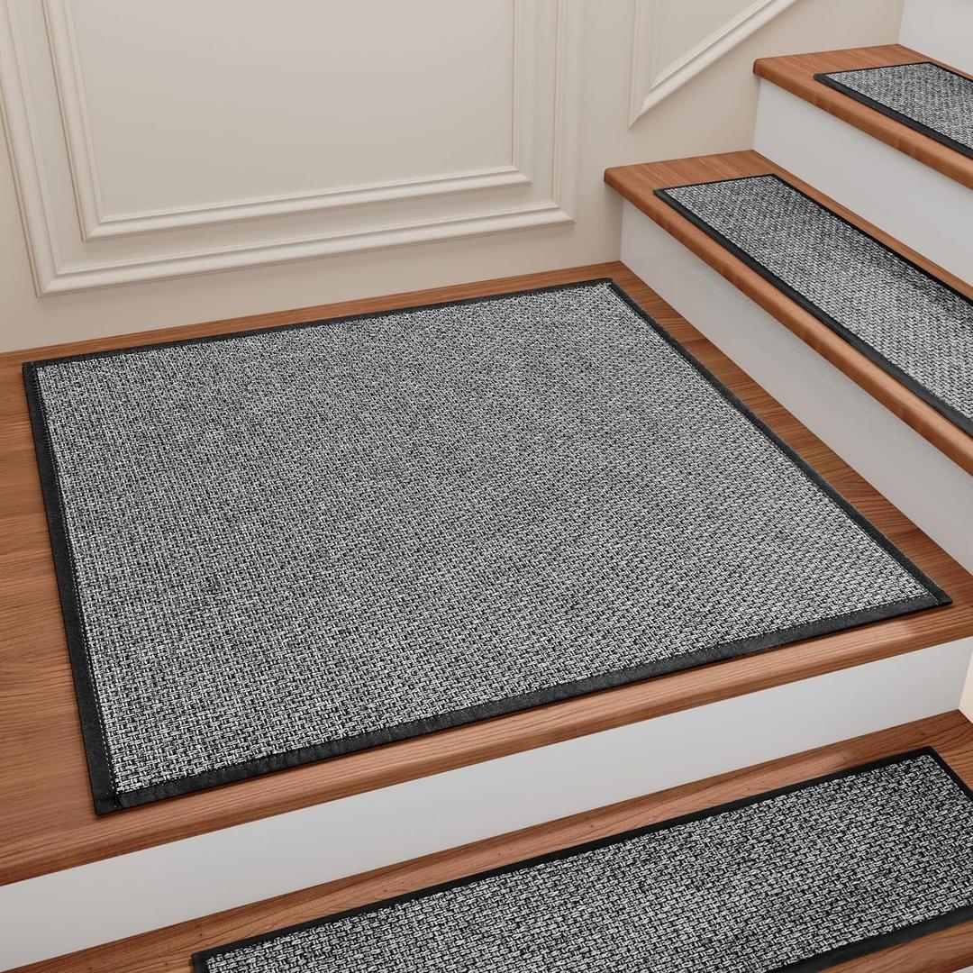 Stair Treads Carpet for Wooden Steps, Non Slip Landing Mat Rug Whit Rubber Backing, Polyester Soft Stairs Resistant Indoor Skid Runner Safety Rugs for Family, Absorbent Washable 31" x 31" Dark Gray (2'7" x 2'7" (Oblong))