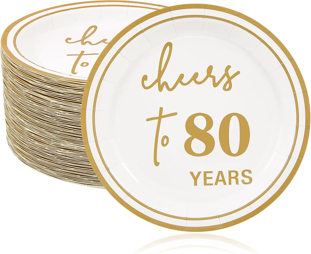 Ottin 7 Inch Gold Dessert Plates 50ct, “Cheers to 60 Years” White Disposable Paper Plates for 60th Birthday Party, Anniversary Decorations & Milestone Events