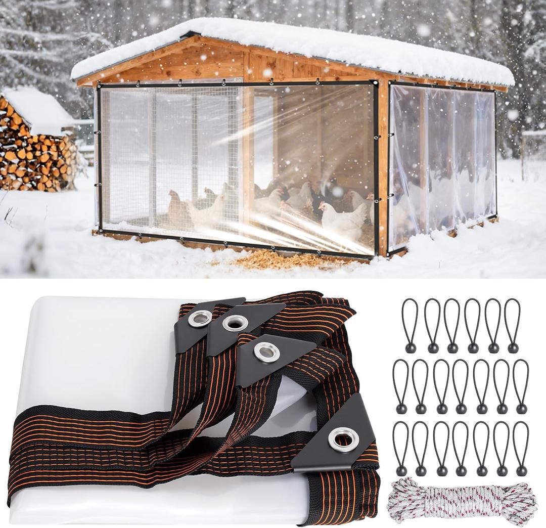6.6x9.8Ft Heavy-Duty Chicken coop Cover for Winter - Waterproof Durable Chicken coop tarp with Elastic Cords & Rope, Easy Installation for Large Chicken Runs