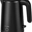 Electric Kettle Stainless Steel, 1.0L Small Water Boiler 1200W Fast Boiling, Double Wall Tea Kettle Pot Automatic Shut Off, Durable Coffee & Tea Maker/Warmer/Heater Black