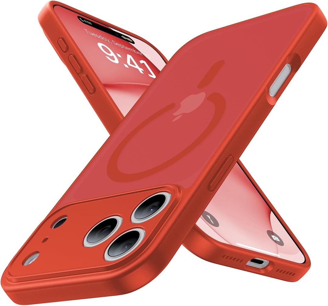 Magnetic Shockproof for iPhone 17 Pro Case,Upgrade[Camera Protection][Compatible with Magsafe][Non-Slip][Mil-Grade Protection]Slim Anti-Yellow Translucent Matte Phone Case for iPhone 17 Pro,Red