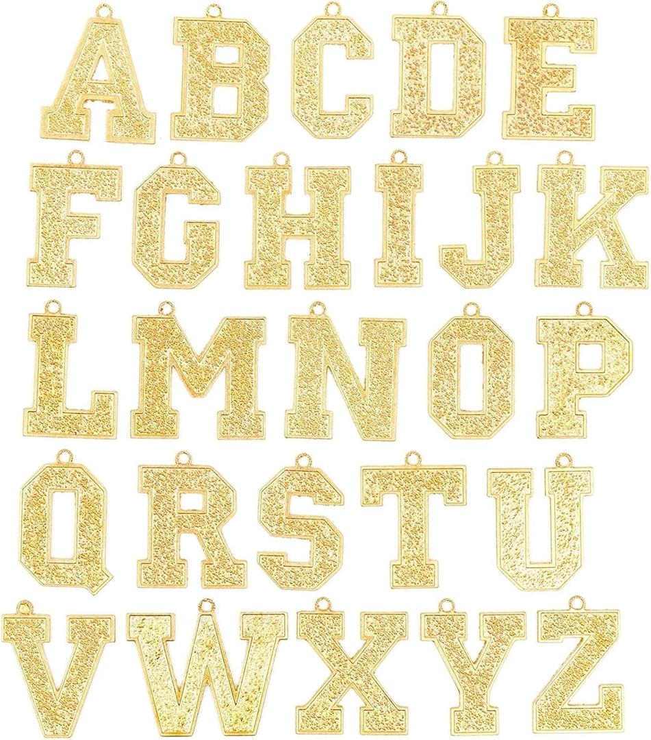 Bright Creations Gold Letter Pendant Charms for Jewelry Making and Crafts (Gold) - Pack of 26