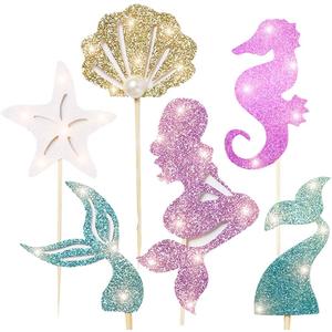 48pcs mermaid Party Decoration Supplies-Adorable Glitter Mermaid Theme Cupcake Topper, Perfect For Birthday Party, Baby Shower, Mermaid Theme Party(mermaid tail, starfish, mermaid, shell)