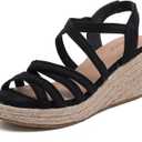 Luoika Wide Width Wedge Sandals for Women - Comfortable Platform Heel with Adjustable Ankle Strap, Open Toe Summer Casual Shoes (8 X-Wide, Black 508)