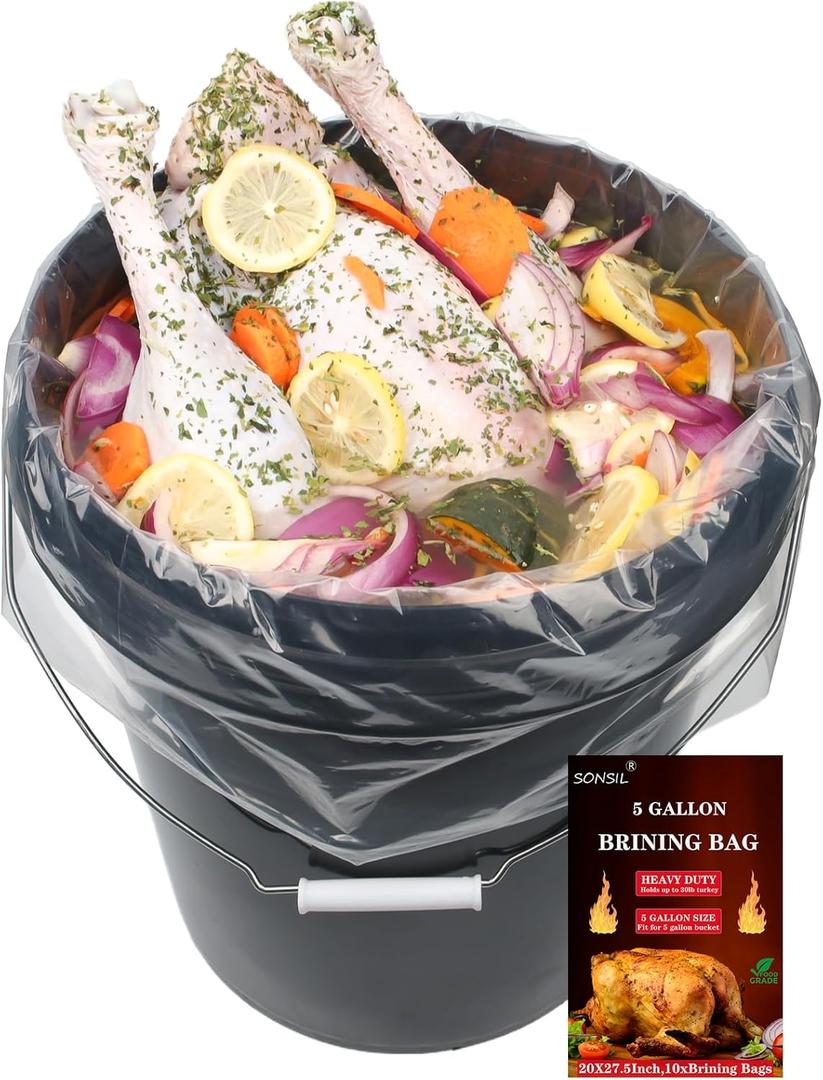 Turkey Brining Bags,20x27.5in,Food Grade 5 Gallon Bucket Liner,Great For Storage Food, Heavier Duty Materials, Leak Proof Brining Bags for Turkey, Chicken, Beef, Thanksgiving, Set of 10pcs(No BPA)