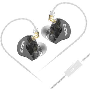 CCA CRA in Ear Monitor Earphone, Ultra-Thin Diaphragm Dynamic Driver IEM, Clear Sound & Deep Bass, Wired Earbuds with Mic and Tangle-Free Removable Cord (Black)