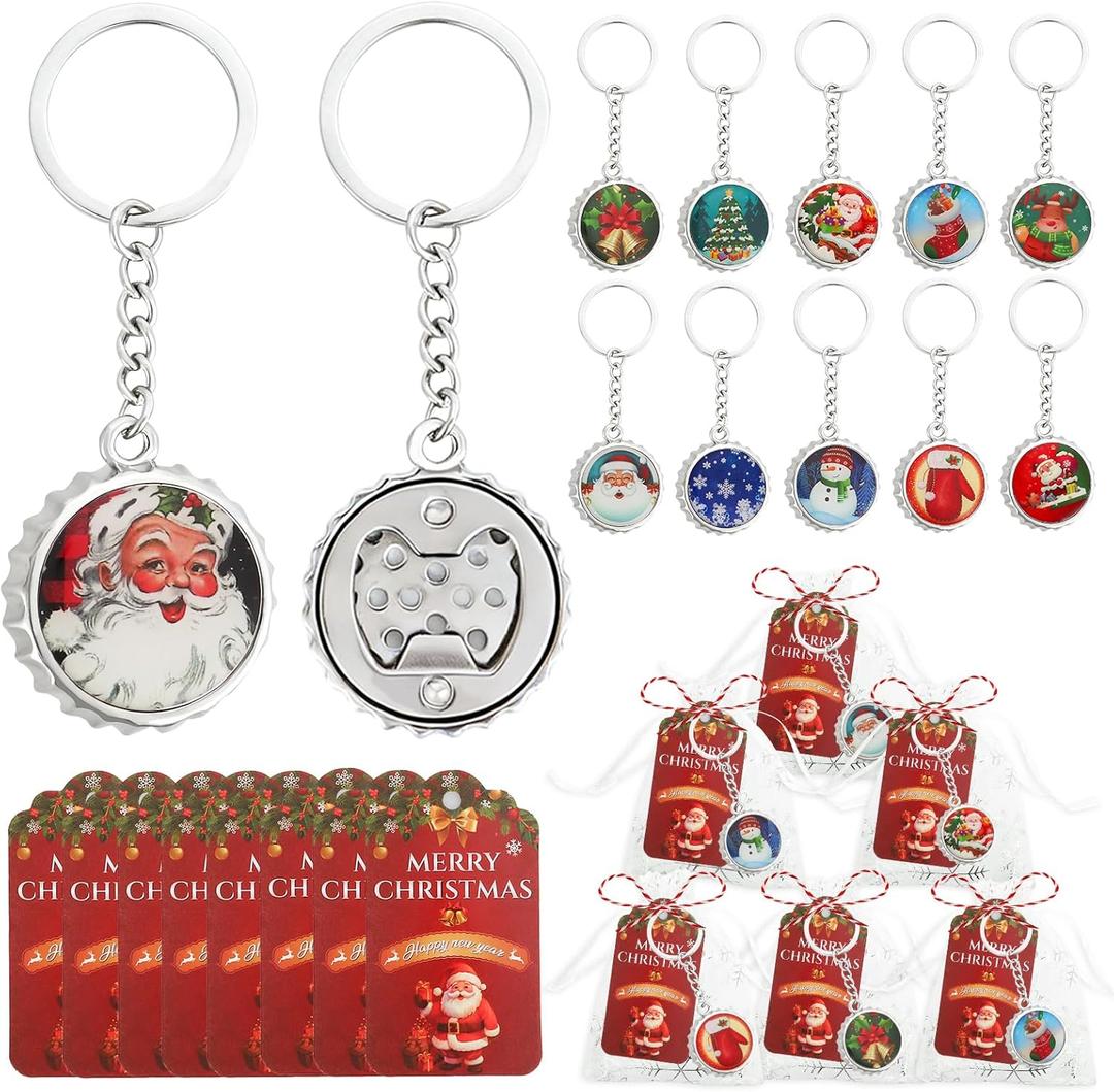 24Pcs Christmas Bottle Openers Keychains Favors for Adults, Christmas Holiday Themed Party Souvenirs for Family Friends Guests, Xmas Gifts Bulk Stocking Stuffers Fillers