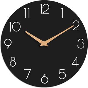 Wall Clock, Black Silent Non-Ticking, Decorative Battery Operated Wall Clocks for Bedroom, Kitchen, Home, Office, School, Hotel (8 Inch)