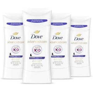 Dove Advanced Care Antiperspirant Deodorant Stick Sheer Fresh 4 Count Anti-stain antiperspirant deodorant for soft underarms 72-hour underarm odor protection and all-day sweat control 2.6 oz