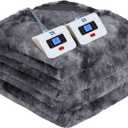 Sealy Electric Blanket Queen Size, Faux Fur & Flannel Heated Blanket with 10 Heat Setting & 1-12 Hour Auto Shut Off, Fast Heating Blanket, Machine Washable, Grey, 84 x 90 Inch