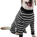 Dog Recovery Suit, Pet Surgery Suits for Female Male, Striped Recovery Shirt Dog Abdominal Wounds Bandages, E-Collar & Cone Alternative, Neuter Stop Licking Onesie Body Suits (Black), L
