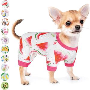 Dog Pajamas for Small Dogs Girl Boy Puppy Pjs Summer Pet Onesies for Chihuahua Yorkie Teacup Cute Soft Material Stretch Able Cat Clothes Outfit Apparel Doggy Jumpsuit (XX-Large, Watermelon)