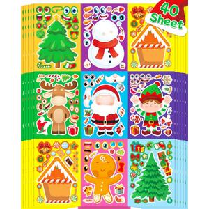 Benresive Party Favors for Kids 3-5 4-8, Face Stickers Crafts Activities for Toddlers 1-3 2-4 3-5, Make Your Own Face for Toddlers, Party Games for Kids - Christmas
