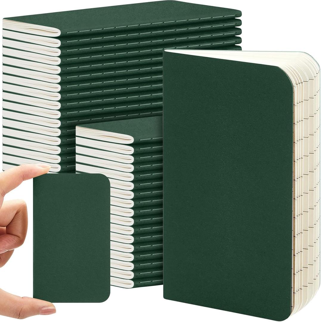 Outus 36 Pcs Pocket Notebook Mini Journal 2.5" x 4" Kraft Paper Mini Notepad Bulk Softcover Pocket Notepad Memo Diary Subject Notebooks for Student Traveler School (Green,Blank Cover)
