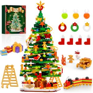 Christmas Tree Building Block Set with Light Kit, Building Toy Compatible with Christmas Sets, Xmas Tree Holiday Decoration for Kids Ages 8-14, Stocking Stuffer Gift for Boy Girl Adults (661PCS)
