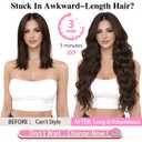 ALXNAN Clip in Long Wavy Synthetic Hair Extension 20 Inch Chocolate Brown 4PCS Thick Hairpieces Fiber Double Weft Hair for Women