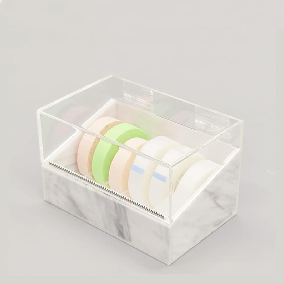 Dust-Proof False Eyelash Tape Cutter and Dispenser - Acrylic Multi-Grid Tapes Storage Box - Holds Up to 6 Rolls (White)