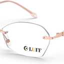 LUFF Rimless Reading Glasses for Women | Blue Light Computer Readers | Lightweight 16g Metal Frame | Eye Strain Relief (2.0x, Pink)