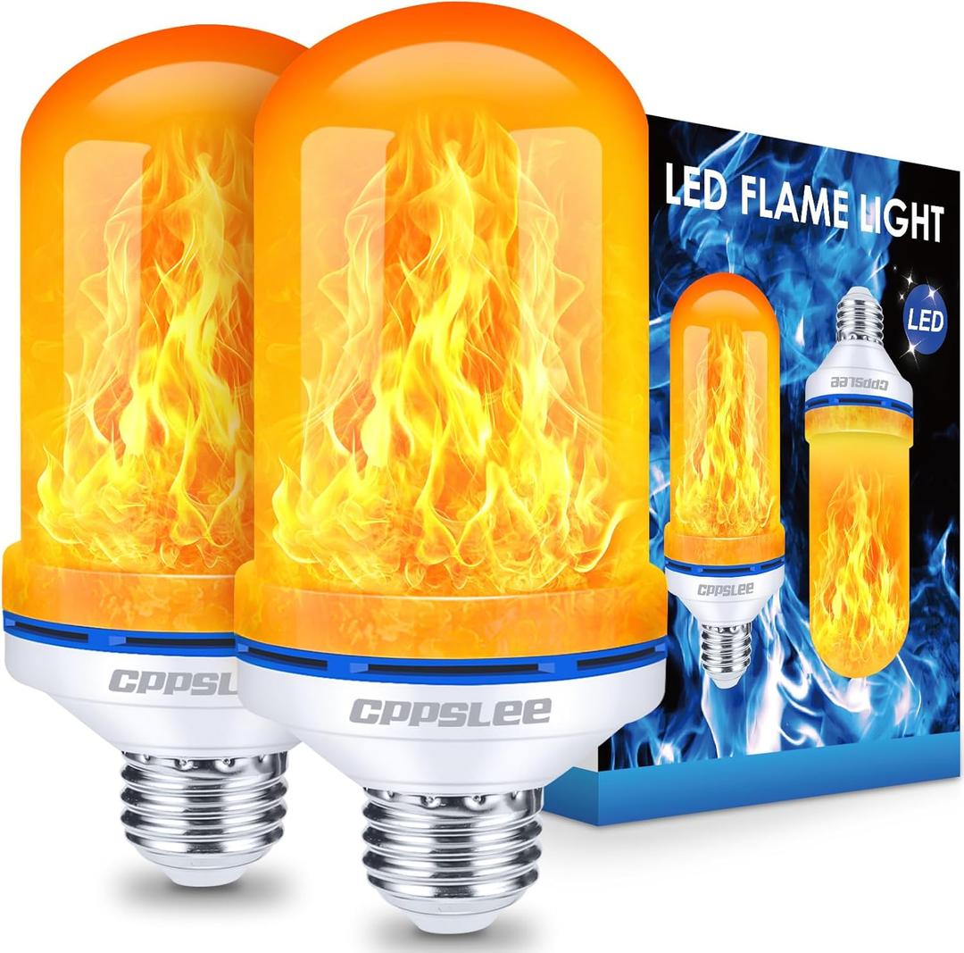 CPPSLEE Upgraded LED Flame Light Bulbs, 4 Modes Flickering Light Bulbs, E26 Base Fire Flame Bulb for Christmas Decorations Outdoor, Halloween Lights Patio Indoor Home Decor (Yellow, 2 Pack)