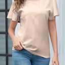 DeXianLai Womens Dressy Chiffon Blouses Summer Puff Petal Short Sleeve Shirts Beach Vacation Clothes for Women Fashion Clothing Apricot L