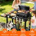 Portable Grill Table for Blackstone Griddle, Outdoor Grill Cart with Wheels, Griddle Stand Fit 17 Inch 22 Inch Ninja Griddle, Folding Table with Caddy for Outside Patio, Kitchen Cooking Prep Table