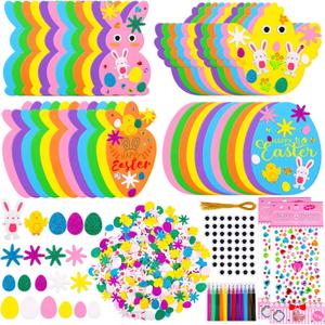 462 Piece Kids Easter Crafts Foam Decoration Kit DIY Bunny Egg Chick Carrot Shapes Easter Stickers for Home Decor Gift Tags Party Activities