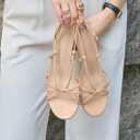 Coutgo Womens Strappy Sandals Slingback Kitten Low Heels Open Toe Buckle Strap Summer Party Dress Shoes (Beige) Size 10