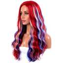 Red White and Blue Wig Women 4th of July Bob Wigs Long Curly Wavy Wig for Women Synthetic Wigs for Daily Halloween Party Use