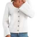 Saodimallsu Womens Bell Sleeve Cardigan Sweaters Button Down Long Sleeve Fall Trendy Sweaters 2025 U Neck Knit Outwear (White, L)