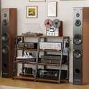 4-Tier AV Media Stand with 2 Hooks,Heavy Duty Stereo Cabinet Furniture-Large Stereo Rack and Game Console Stand,Wooden Record Player Stand,Audio Stand Perfect for DVD Players/Game Console/TV Box/Xbox