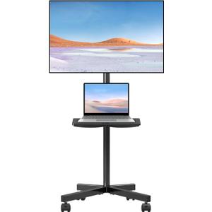 suptek Mobile TV Cart for 21-60 Inch LCD LED Flat/Curved Panel Screen TVs Max VESA 400x400 with Laptop Shelf Holds up to 77lbs, ML55B (Black)
