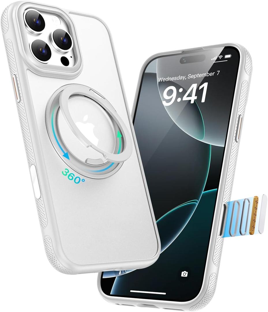 for iPhone 16 Pro Max Case, Compatible with MagSafe, Slim Shockproof Military-Grade Rugged Protective Case with Stand, Camera Control, Comfort Grip (B-White, iPhone 16 Pro Max)