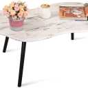 Small Coffee Table Cloud Shape Coffee Tables Unique White Wood Grain Tabletop Floor Table Farmhouse Rustic Decorative Center Sofa Table for Living Room Small Spaces, 20" x 39.5" x 16.5"