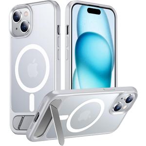 Temdan Magnetic Compatible with iPhone 15 Case, [Built-in Invisible Kickstand][Compatible with MagSafe] [Military Grade Shockproof] Slim Translucent Matte Phone Case for iPhone 15 6.1" (Silver)