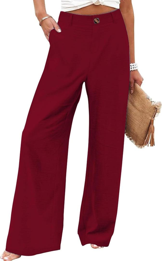 Fooullaide Women High Waist Wide Leg Palazzo Dressy Work Pants with Pocket | Breathable, High Waist, Summer Flowy Slacks, Casual Loose Fit Trousers, for Street, Work Beach Vacation Resort Wear (M)