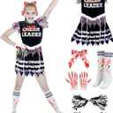 Toulite Zombie Cheerleader Costumes for Girls Scary Halloween Costumes Dead Cheerleading Outfit for Halloween Cosplay Party Medium