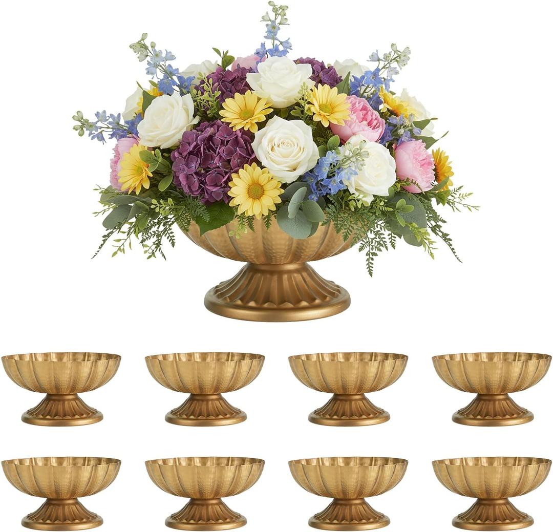8 Pack Urn Vases for Wedding Centerpieces Vintage Gold Metal Vase Flower Arrangement Pots for Table Hammered Compote Bowl for Christmas Anniversary Party Indoor Outdoor (Hdpyo1)