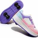 HSQ Fashion Sneaker Roller Skate Shoes for Boys Girls Kids Detachable Wheeled 2 in 1 Skating Shoes with Wheels (135/Purple/Pink/White)