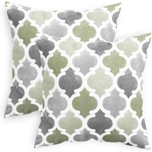 CaliTime Throw Pillow Cases Pack of 2 Cozy Fleece Gradient Geometric Trellis Chain Quatrefoil Accent Decorative Cushion Covers for Couch Bed Sofa Farmhouse Decoration 18 X 18 Inches Sage Green Grey