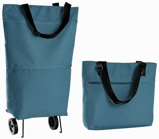Large 2-in-1 Folding Shopping Cart & Tote, Adjustable Strap, 90lbs Load