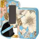 Credit Card Holder for Women - RFID Women Wallet Leather Card Wallet for Ladies Girls Female Aesthetic Cute Wallet with Card Slots Coin Cash Zipper Purse & ID Window, White Peony