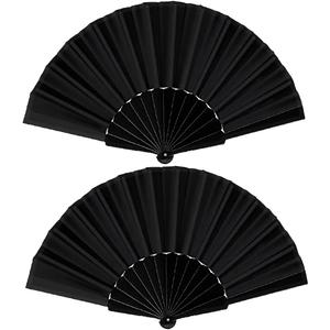 2 Pcs Black Folding Hand Fan, Nylon-Cloth Fabric Bamboo Hand Held Fans Vintage Chinese Foldable Fan for Women Wedding Favors Gift Dance DIY Craft Home Decoration