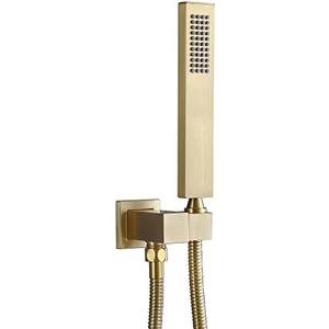 ENGA Square Brushed Gold Solid Brass Hand Held Shower Head With Wall Connector and Hose Wall Mount Handheld Showerheads Set