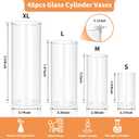 48Pcs Clear Vases for Centerpieces, 4,6,8,10 Inch Glass Cylinder Vases, Tall Hurricane Flower Vase Bulk for Flower Arrangements, Hurricane Candle Holder for Table, Home, Party, Wedding Decor