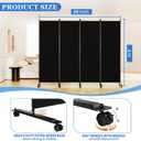 SUNALLY Room Divider 6FT Folding Privacy Screens with Lockable Wheels, 4 Panel Room Partition for Room Separator, 88" W Freestanding Portable Fabric Wall Dividers for Home Dorm Studio Office, Black