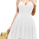 Ellames Women's 2025 Summer Dress Spaghetti Strap Cocktail Swing Beach Dresses V Neck Sundress (Large, White)