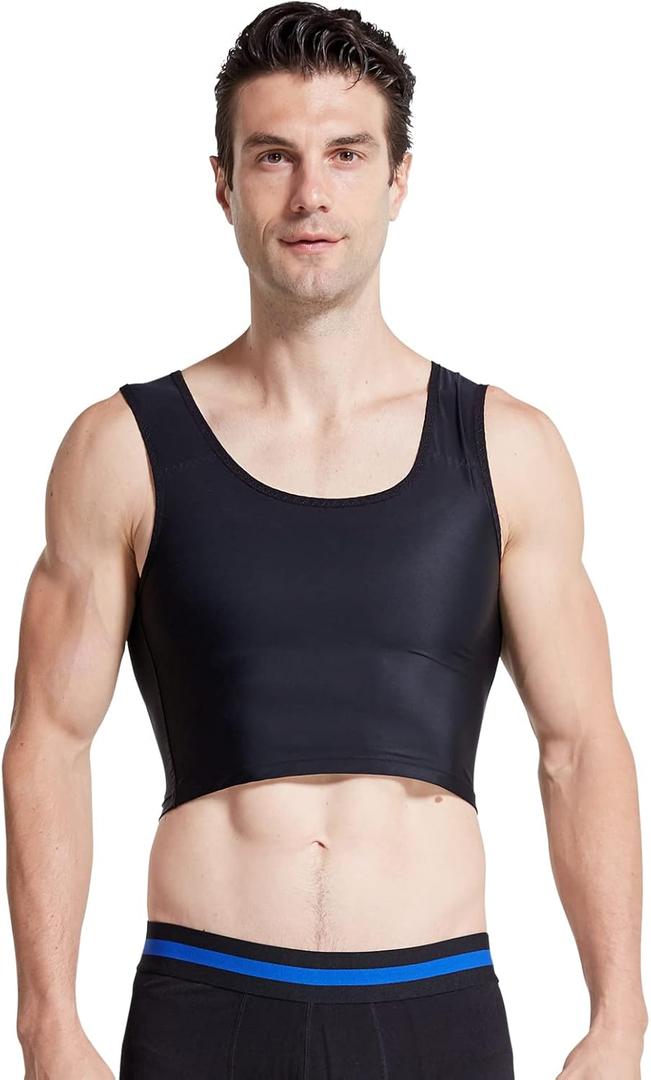 BaronHong Men Hide Gynecomastia Pullover Chest Binder Compression Slimming Undershirt Male Corset Tank Tops (Medium, Black)