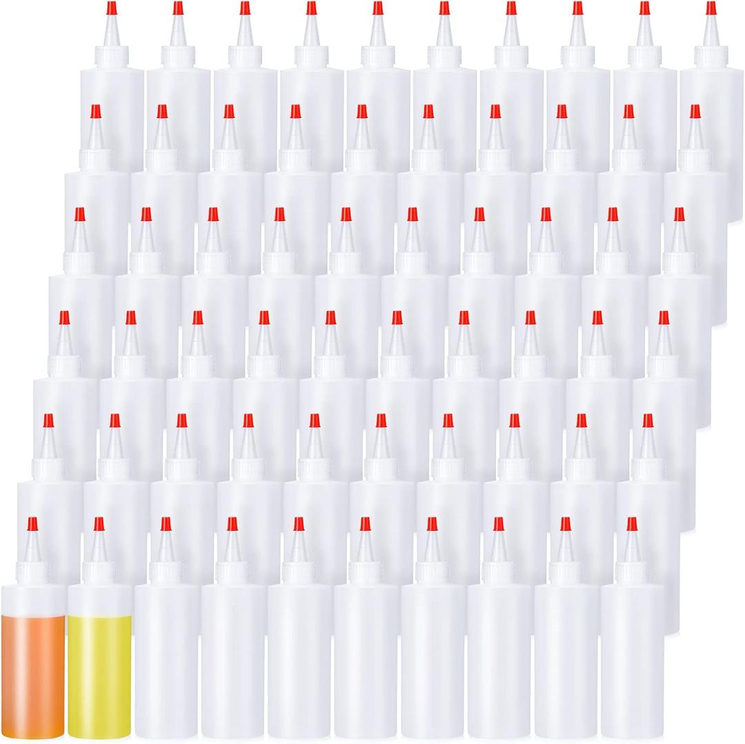 Irenare 60 Pieces 6.8 oz Condiment Squeeze Bottles Plastic Squeeze Condiment Bottles with Red Tip Cap Empty Syrup Dispenser for Sauce Ketchup Oil Food Kitchen Glue Syrup Sauces Dressing Art Crafts